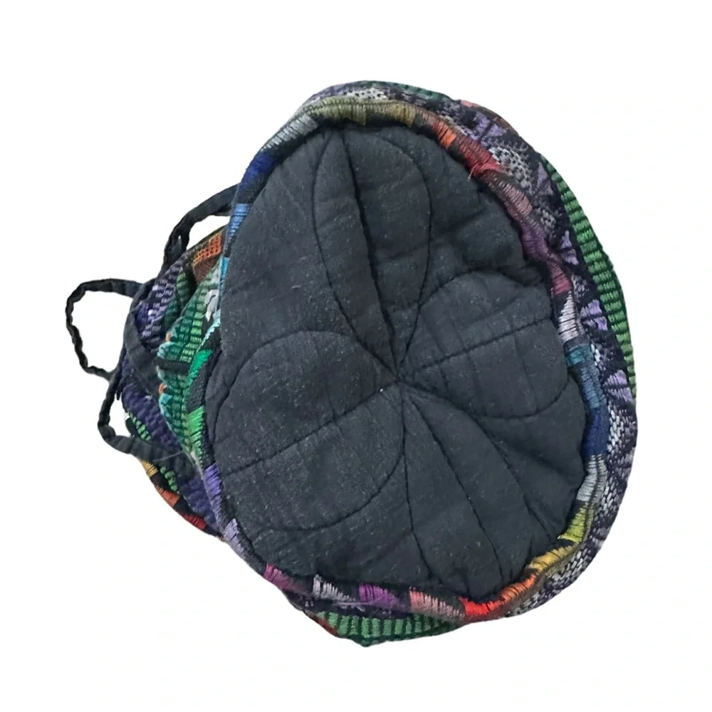 Vintage Guatemalan Duffel Bag Cotton Embroidered Barrel Shape Colorful